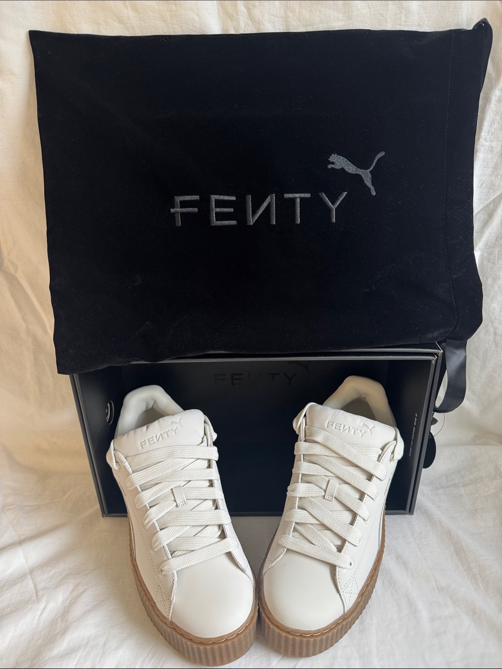 Fenty X Puma Men’s White Leather Low-Top Sneakers with Gum Platform Sole